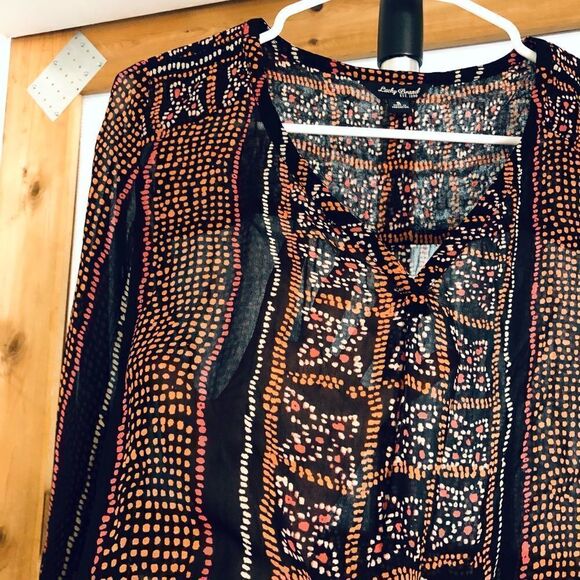 LUCKY Brand Tribal Print Lightly Sheer Blouse /‎ Sz S - Picture 2 of 5